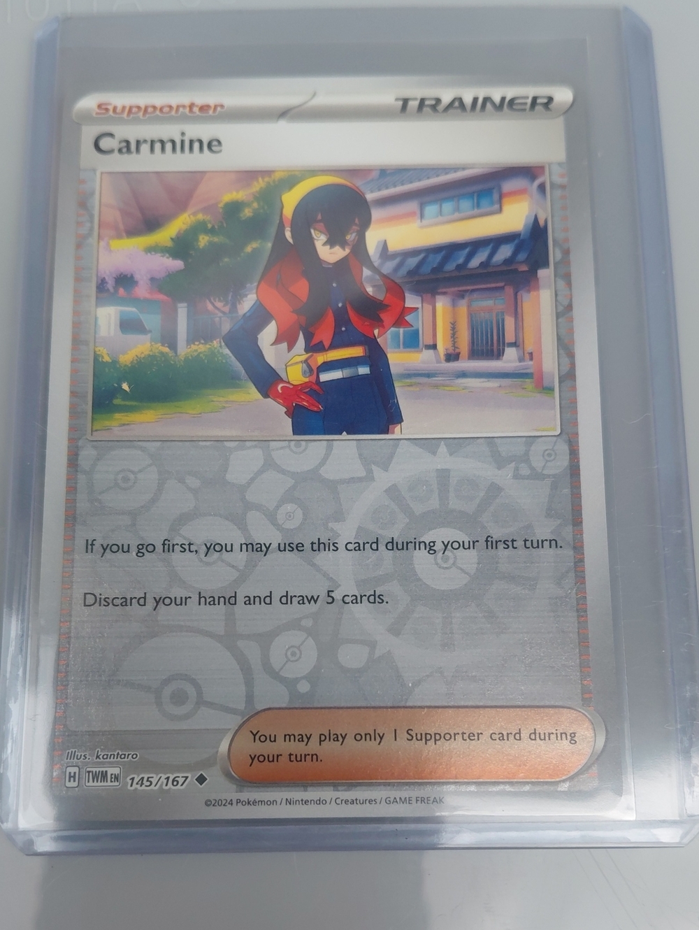 Carmine Trainer Supporter Card  - Silver/Gray With 2 More One V
